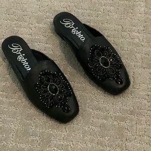 Brighton black slip on mules